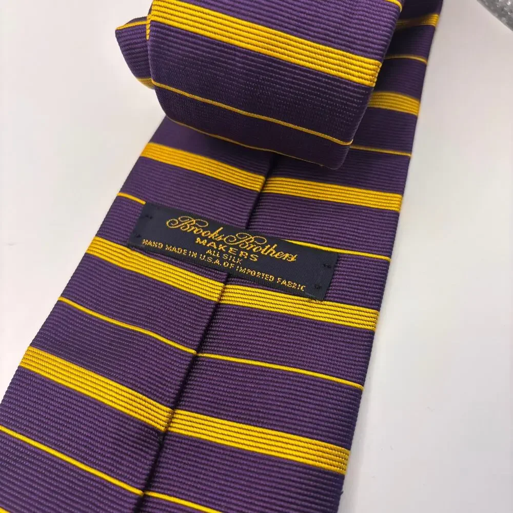 Brooks Brothers Purple Gold Yellow Stripe Silk Tie Made in USA Classic